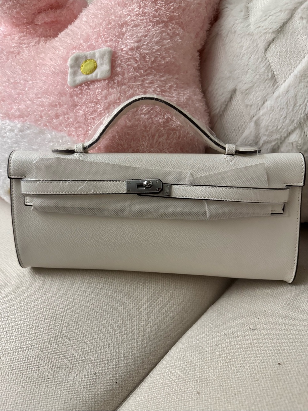 White Top-Handle Clutch Bag with Silver Hardware Hermes